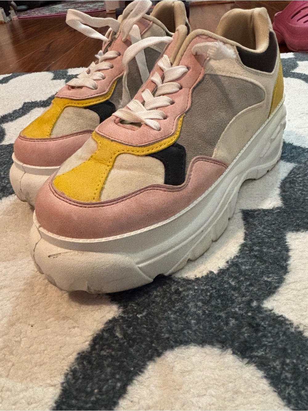 Source Unknown Pink, Yellow & Beige Platform Chunky Sneakers